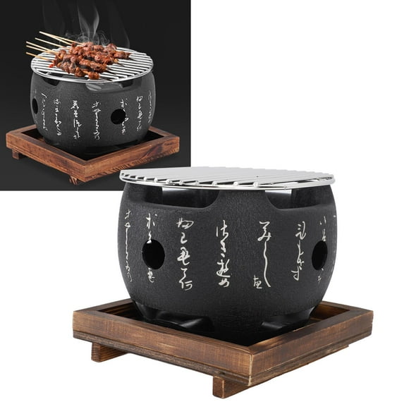 Japanese Style BBQ Grill, Mini Portable Japanese BBQ Grill Round Food Charcoal Stove Household Barbecue Tool