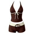 thumbnail image 4 of Womens Tankini Bathing Suits,2 Piece Swimsuit Polka Dots Colorblock V Neck Tankini Set with High Waisted Shorts Y2K Bikini Set Cute Beach Vintage Bathing Suit 2000S Halter Top Swimsuit Brown XL, 4 of 7