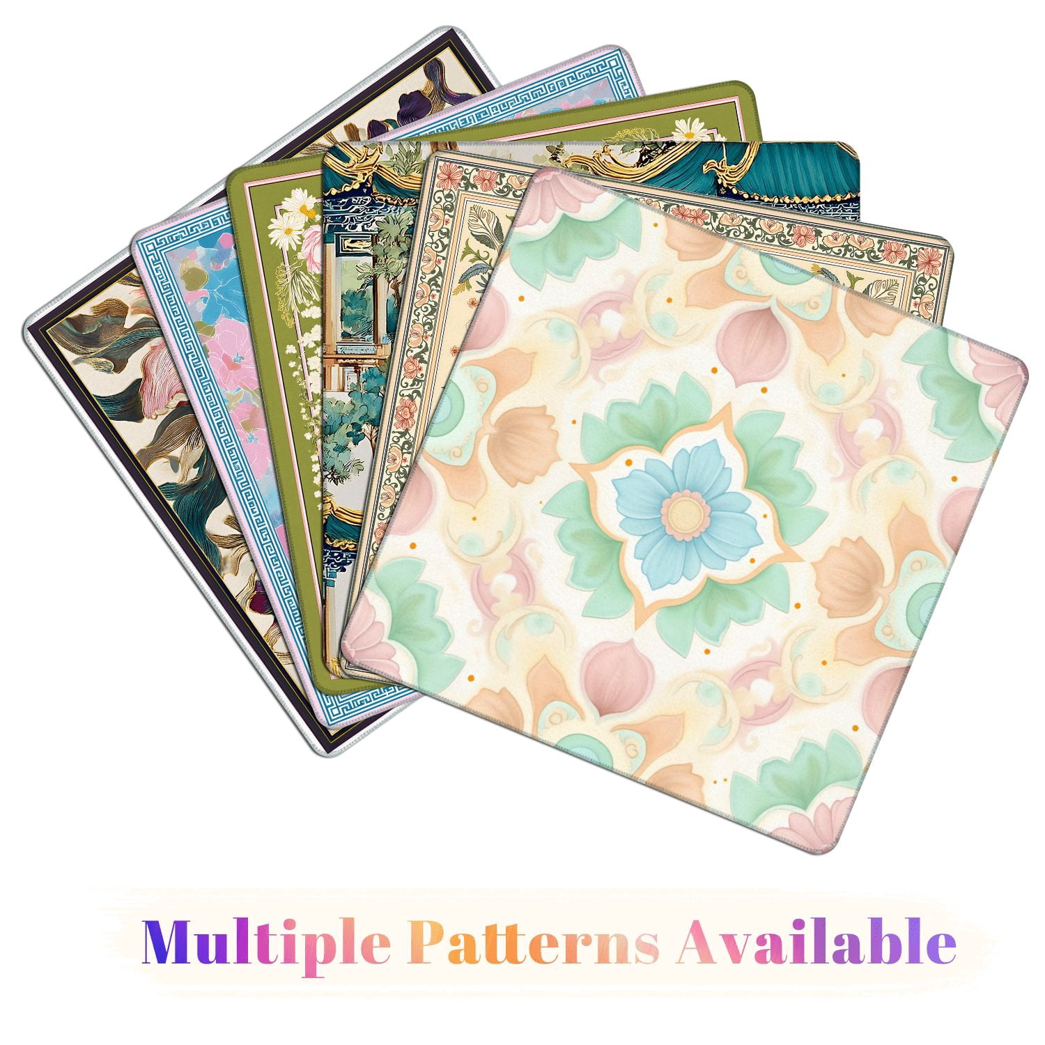 Mahjong Mat 31.5" x 31.5" Pastel Floral Mandala Symmetrical Ornamental Design Soft Blue Peach Non-Slip Noise Reduction American Mahjong Tiles Table Cover for Dominoes Poker Card Board Games Gift