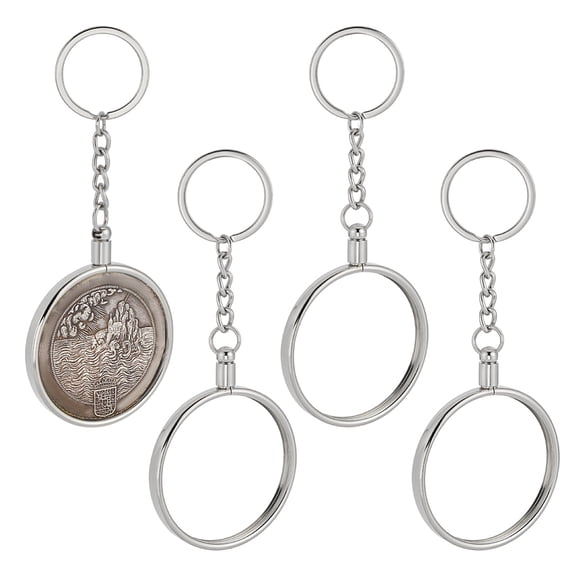 4PCS Coin Holder Keychain 1.9 Inch Round Platinum Medallion Holder Alloy Key Ring