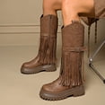 thumbnail image 4 of Women's Platform Tassel Combat Boots Slip On Gothic Knee High Booties Motorcycle Booties Side Zipper, 4 of 8