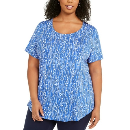 JM Collection Women's Plus Printed Top Blue Size 3X