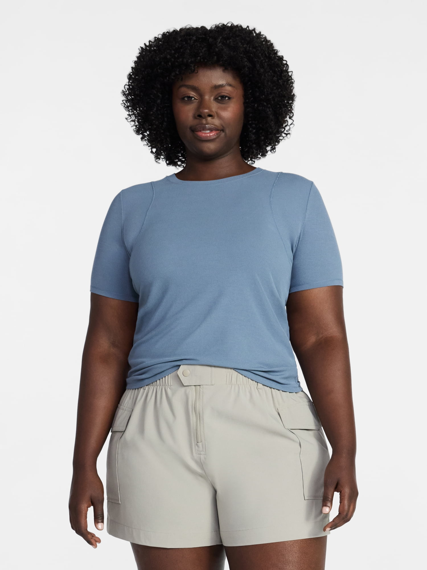 Avia Women's Ribbed T-Shirt with Short Sleeves, Sizes XS-XXXL