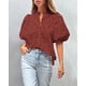 thumbnail image 5 of Blusa de Encaje con Cuello en V para Mujer PRETTYGARDEN Marrón Rojo XL, 5 of 8
