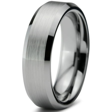 Charming Jewelers Tungsten Wedding Band Ring 6mm for Men Women Comfort Fit Beveled Edge Brushed Lifetime (The Best Men Wedding Band)
