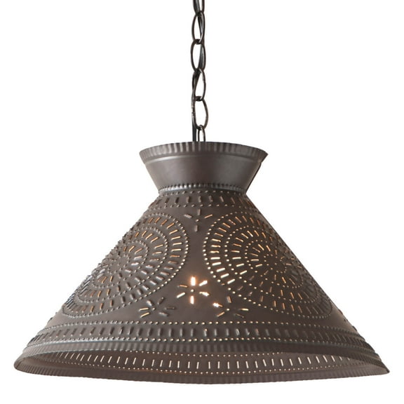 Irvins Country Tinware Roosevelt Shade Light with Chisel in Kettle Black Punched Tin