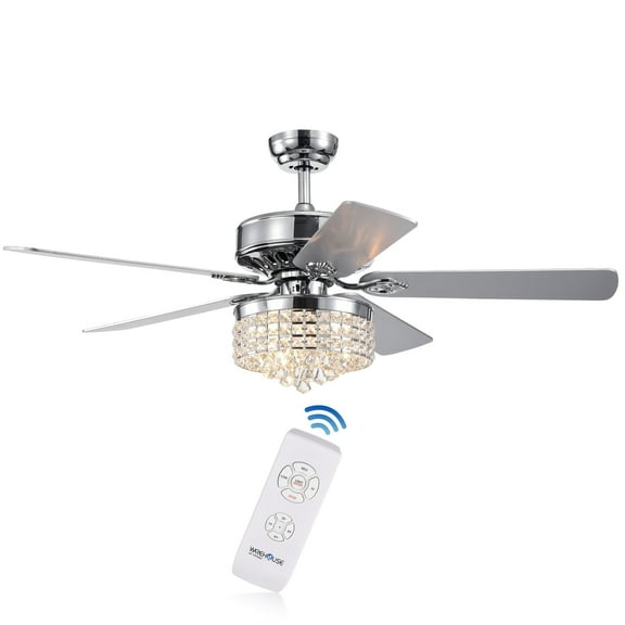 Letta 52-Inch 5-Blade Chrome Lighted Ceiling Fans with Crystal Shade (Remote Controlled)
