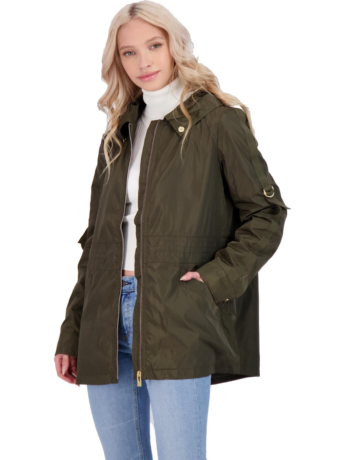 Via Spiga Women's Water Repellent Cinched Waist Rain Jacket with