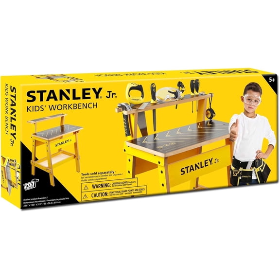 Stanley Jr. Kids Work Bench - Real Wood Craft Kits Fun - Workshop Tool Bench for Kids - Children’s Play Work Bench - Play Construction Sets