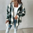 thumbnail image 3 of MORTTIC Women's Plaid Drop Shoulder Hooded Jacket  Adjustable Drawstring Casual Coat Warm Fall/Winter Outerwear Green S, 3 of 5