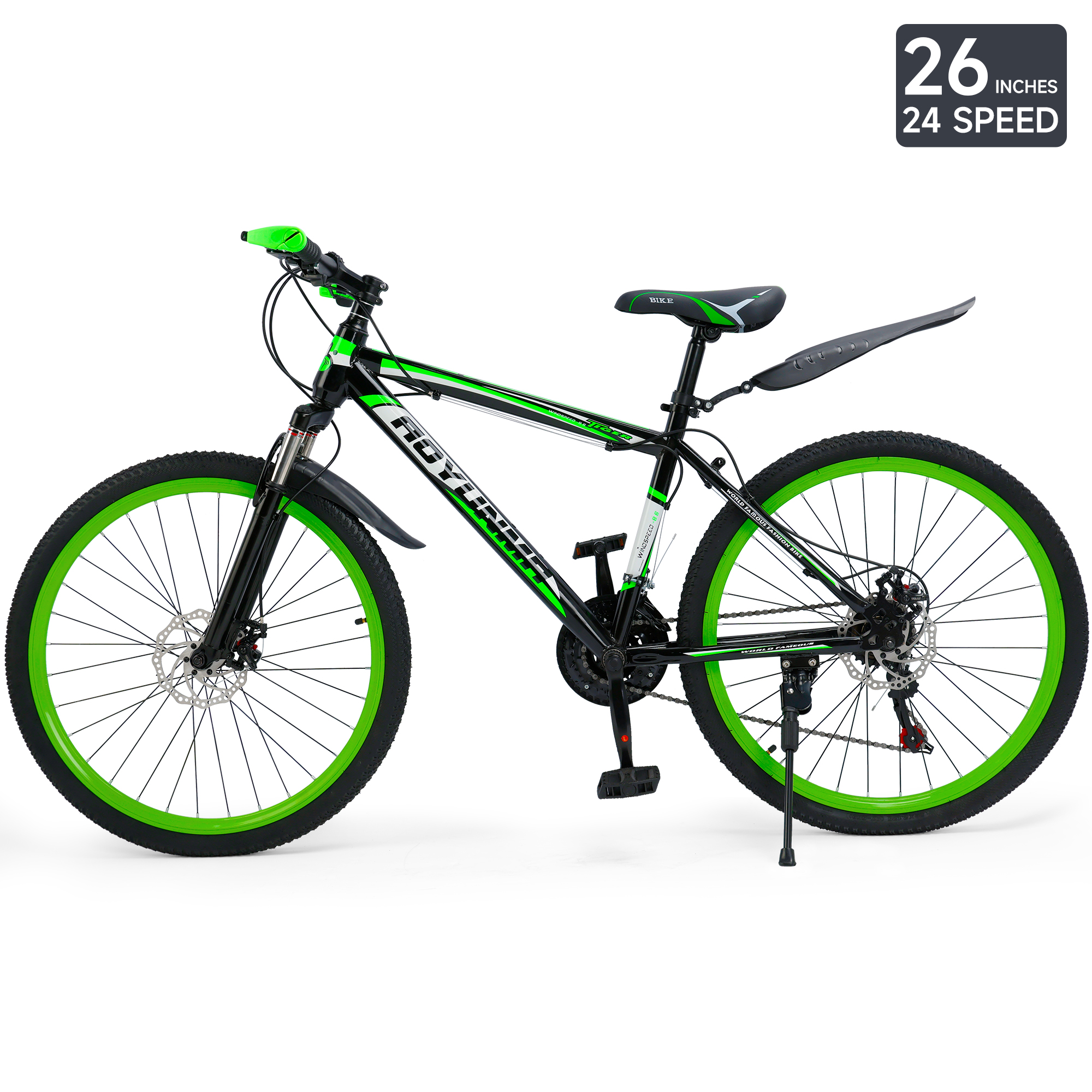 26" Mountain Bike for Men/Women, 24 Speed Shimano Twist Shifting, Front Suspension, Comfort Saddle Red/White/Blue/Green