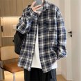 thumbnail image 1 of Camisa de manga larga a cuadros en blanco y negro para hombre, ropa de estilo informal, chaqueta de primavera y otoño, de gran tamaño, de tejido de poliéster transpirable, 1 of 4