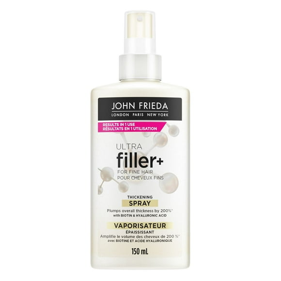 John Frieda Ultra Filler+ Thickening Spray for Fine & Thin hair, with Biotin and Hyaluronic Acid, Heat Protection, Plumping Spray