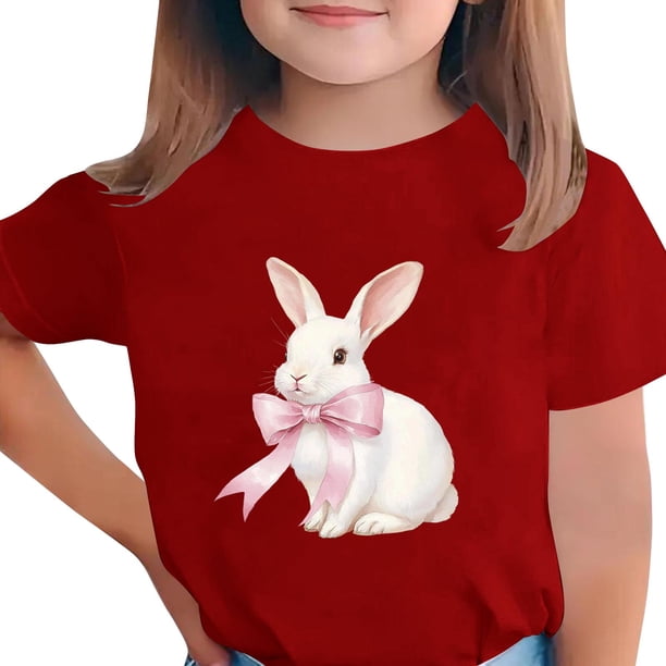 Camiseta de Manga Corta Crop Top para Niños de Pascua de Manga Corta Impresa con Suave 95% Poliéster 5% Spandex, Cuello Redondo Casual Versátil Top para Niños Diario