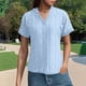 thumbnail image 2 of Camisa de punto jacquard holgada con cuello en V para mujer: manga corta, detalle de cordones, informal de verano, fácil de cuidar, 2 of 7