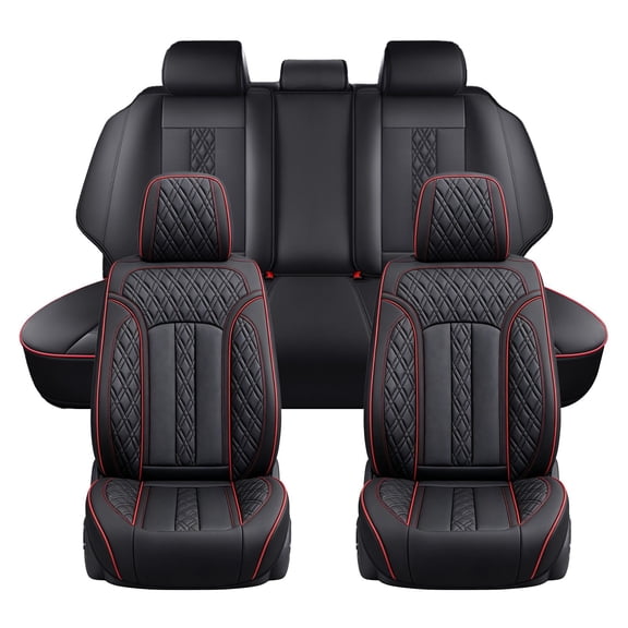 for Jeep Grand cherokee 2006 Car Seat Cover, Black and Red Line Car Seat Covers, PU Leather Full Set of 5 Seats Retain Seatbelt Port Protect and Upgrade Seats, Beautify the Interior of Old Cars