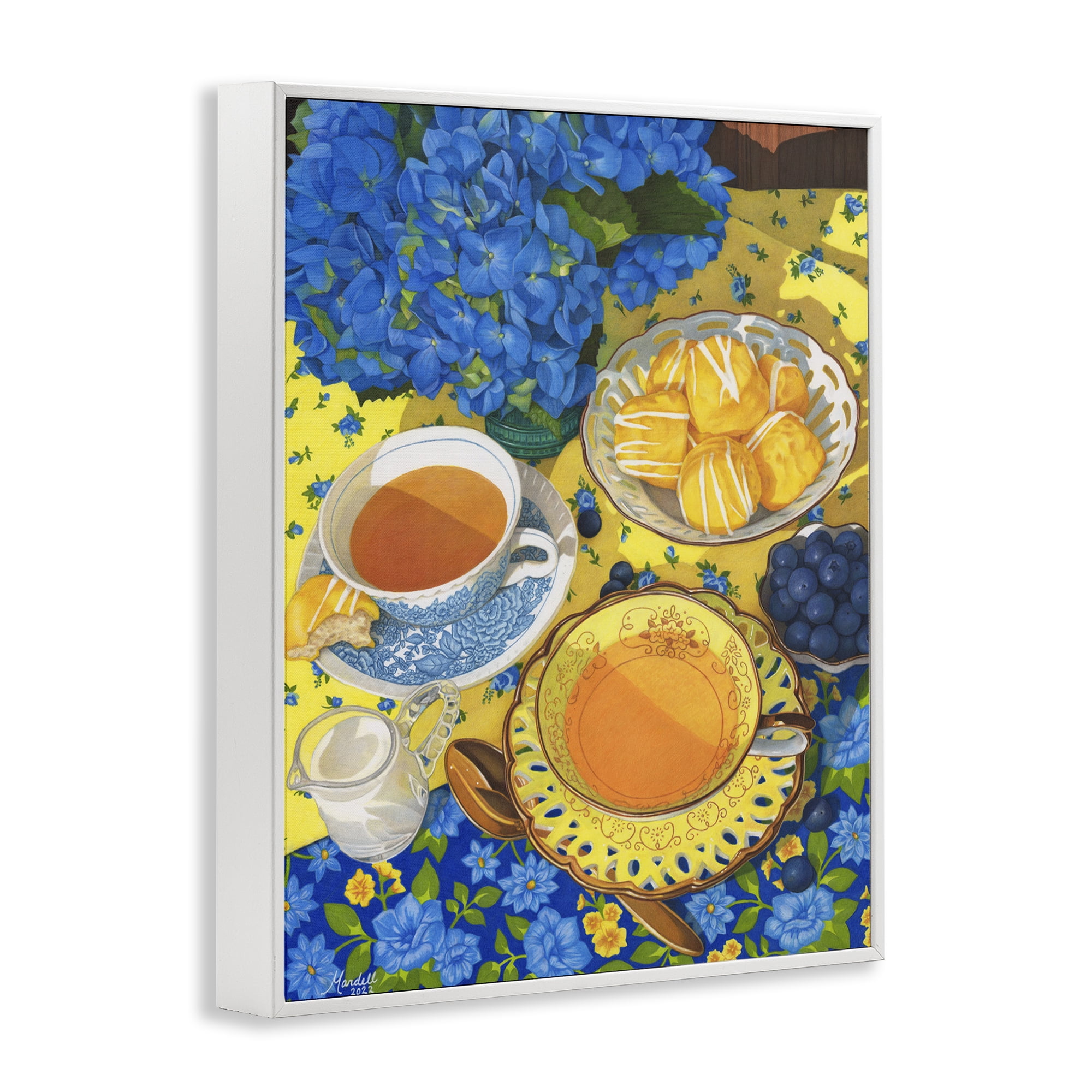 Stupell Industries Blue & Yellow Tea Party Food & Beverage Painting White Framed Art Print Wall Art, 24 x 30
