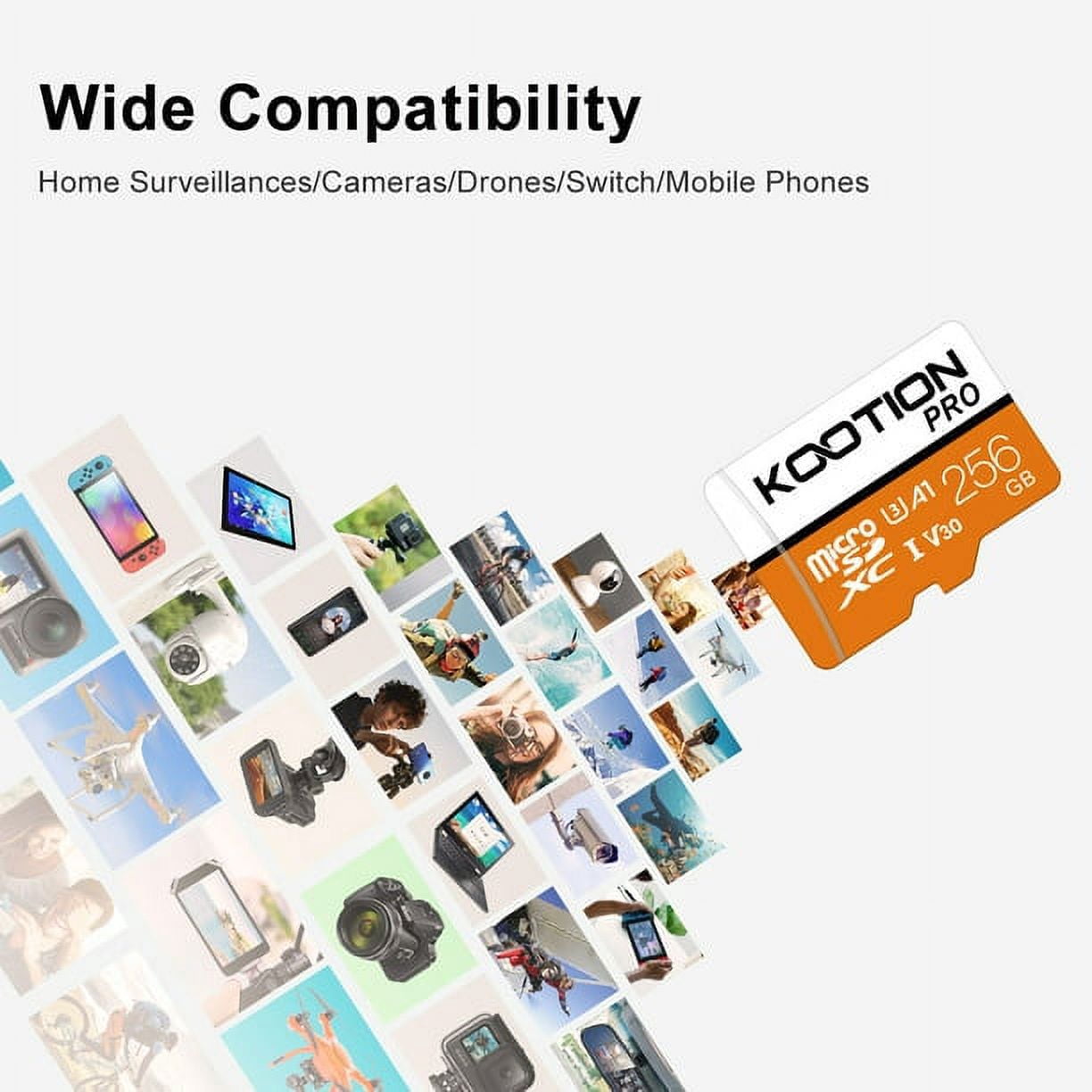 KOOTION 256 GB Micro SD Card 5 Pack TF Card with Adapter High Speed MicroSDXC U3 Full HD 4K Memory Card for Phone Table Monitor Camera