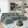 thumbnail image 3 of 110" Cloud Couch, Gray U Shaped Sofa with Double Chaise, Chenille, Memory Foam & Pillows, Modern Sectional Couch for Living Room, 3 of 11