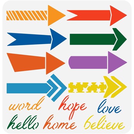 Arrows Painting Stencil 11.8x11.8 inch Stripes Stars Pattern Arrows Stencil Word Hope Love Hello Home Believe Words Drawing Template for Painting on Wood Canvas Fabric