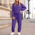 thumbnail image 5 of Women's 2 Piece Fall Active Sets Loose Fit Zip Front Hooded Track Top Drawstring Jogging Pants Athletic Daily Outfits Purple XXL, 5 of 6
