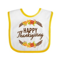 Inktastic Happy Thanksgiving with Fall Floral Boys or Girls Baby Bib