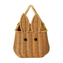 Taotanxi Wicker Woven Basket With Handles Bunny Ear Shape Picnic Serving Basket Rattan Seagrass Flower Basket Wall Storage Organizer Basket for Easter Christmas