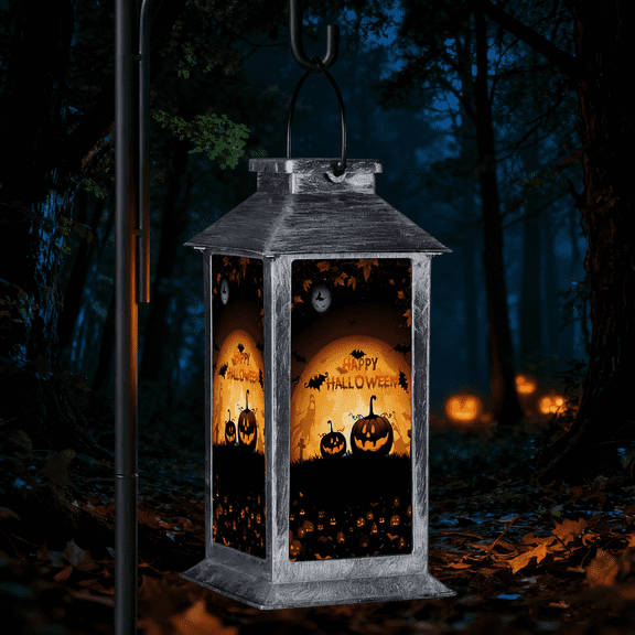 Solar Halloween Pumpkin Lantern 8.5" Vintage Waterproof LED Hanging Light for Porch Pathway Cemetery Yard Decor