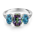 thumbnail image 2 of Gem Stone King 10K White Gold Green Mystic Topaz London Blue Topaz and White Lab Grown Diamond 3 Stone Engagement Ring for Women (2.82 Cttw, Gemstone Birthstone, Size 5), 2 of 5