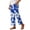 Blue, variant on Boho Beach Pants for Women Casual Floral Print Elastic Waist Wide Straight Leg Loose Linen Cropped Pants with Pockets