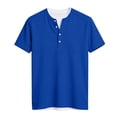 thumbnail image 6 of VJGBEGW Women's Fashion Fake Two-Piece Henley Neck Short Sleeve T-Shirt Casual Loose Fit Basic Tee Top Breathable Cotton Blend Shirt Blue XL, 6 of 6