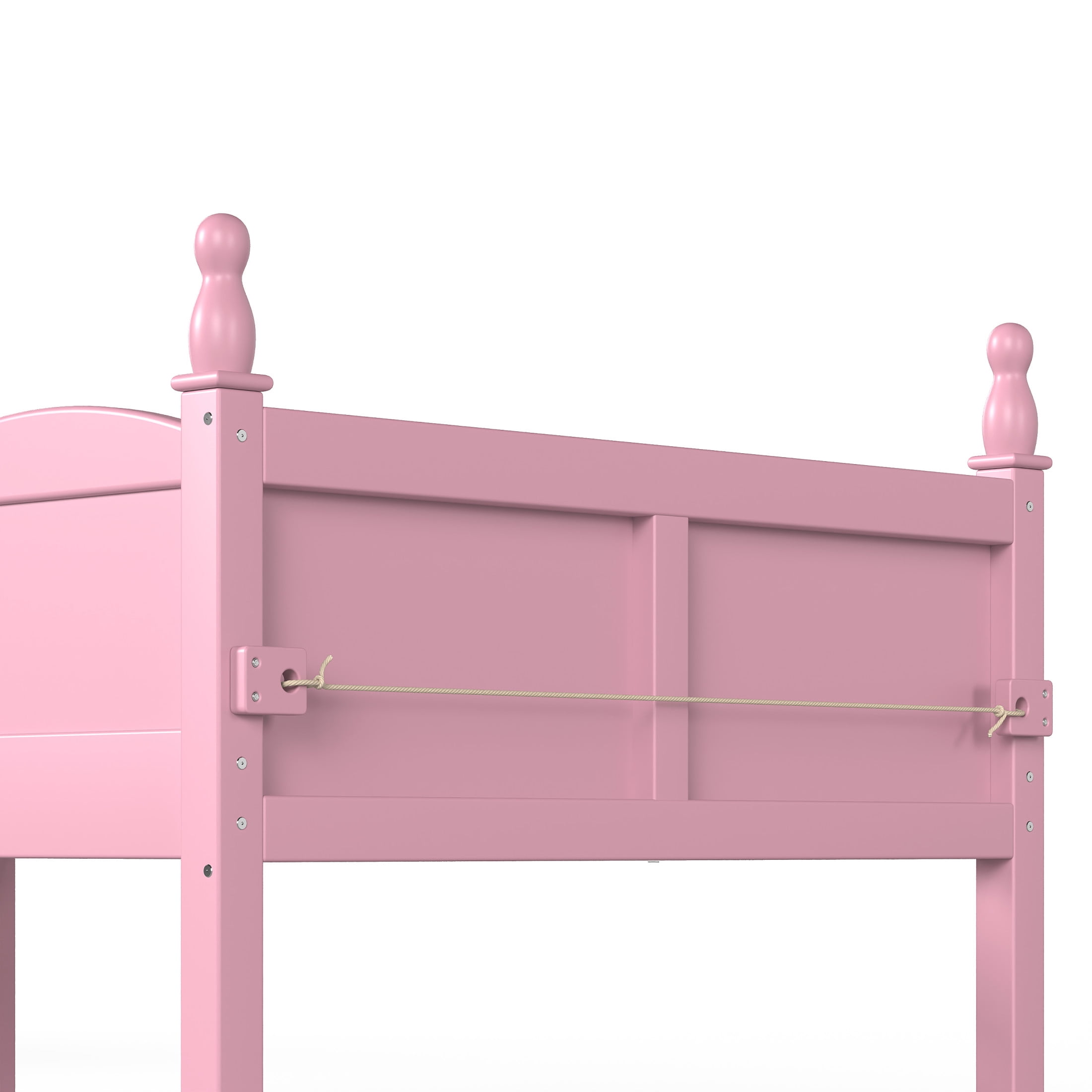 GDF Studio Twin Size Low Loft Bed with Guardrails, Ladder & Side Bookshelf, Chic Design, Pink