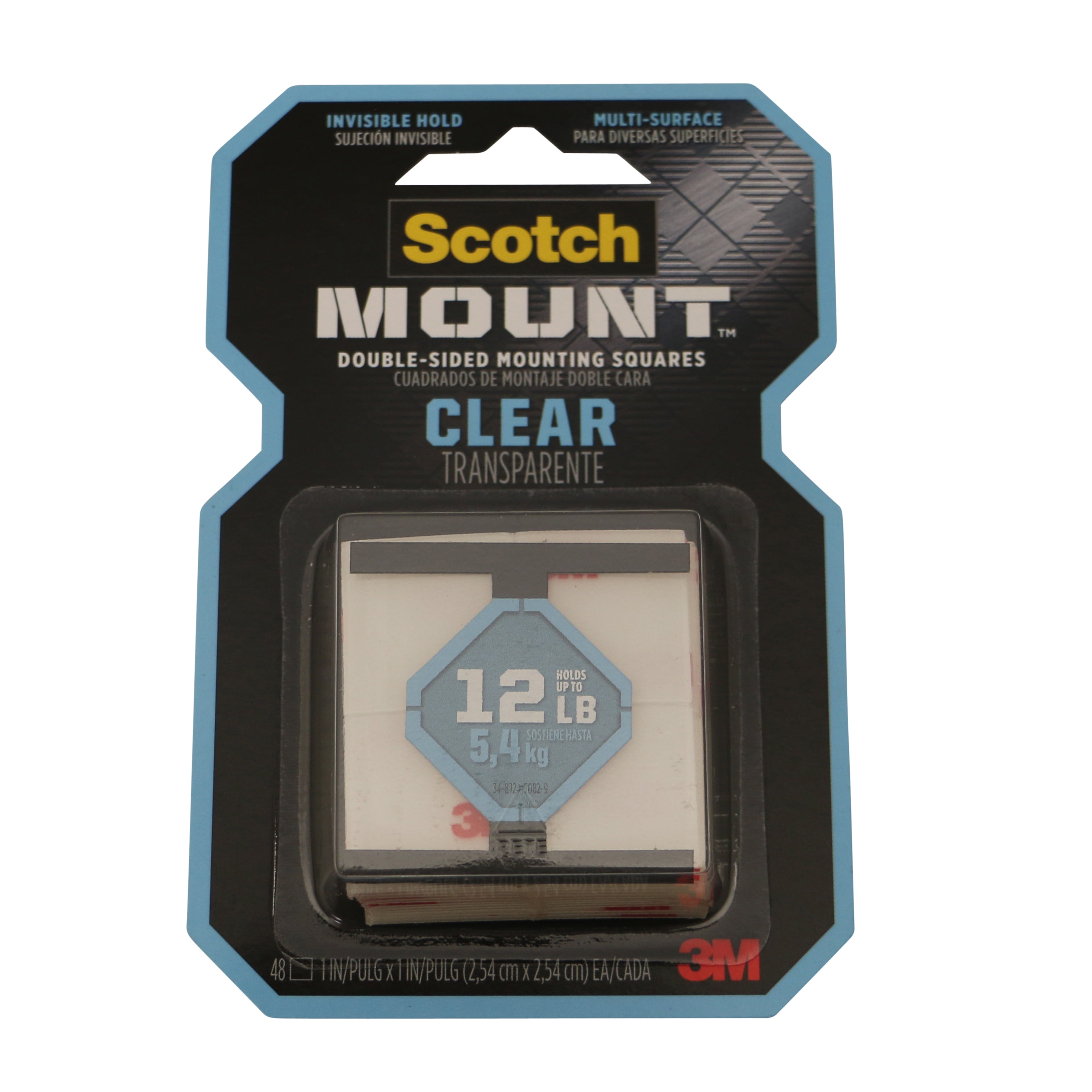 3M Clear Scotch-Mount Double-Sided Mounting Tape, Strips & Squares: 1 in x 1 in. (Clear) *48-squares