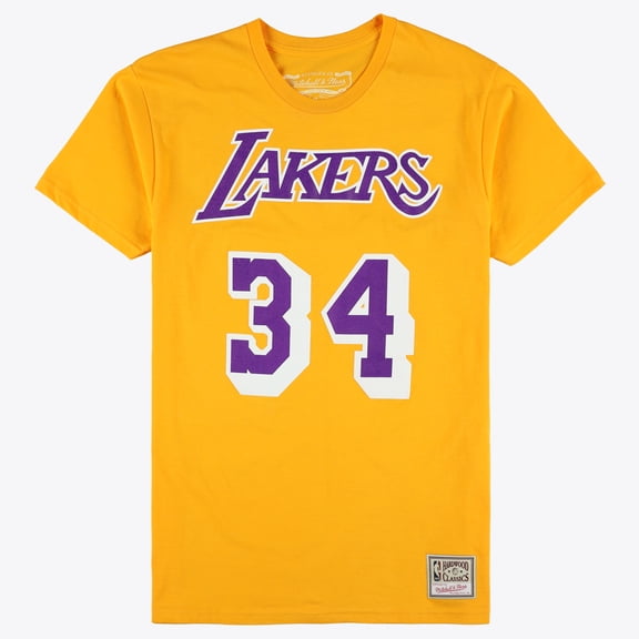 Unisex Mitchell & Ness Shaquille O'Neal Gold Los Angeles Lakers Hardwood Classics Name & Number T-Shirt