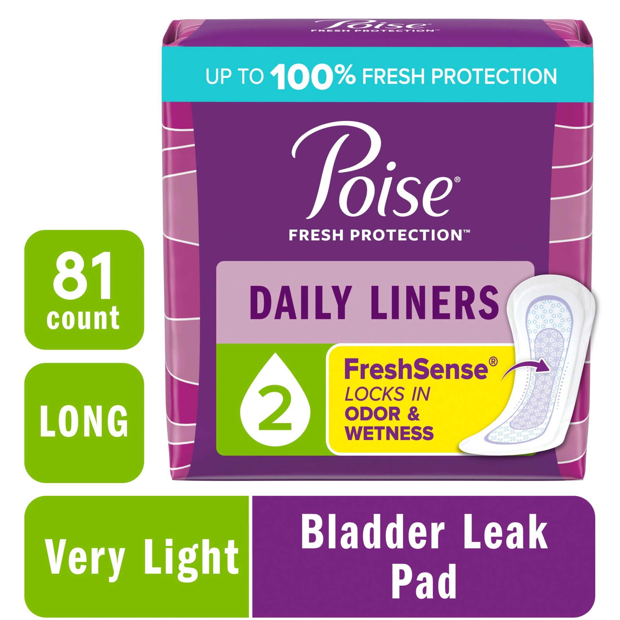 Poise Daily Incontinence Panty Liners, 2 Drop Very Light Absorbency, Long, 81 Count