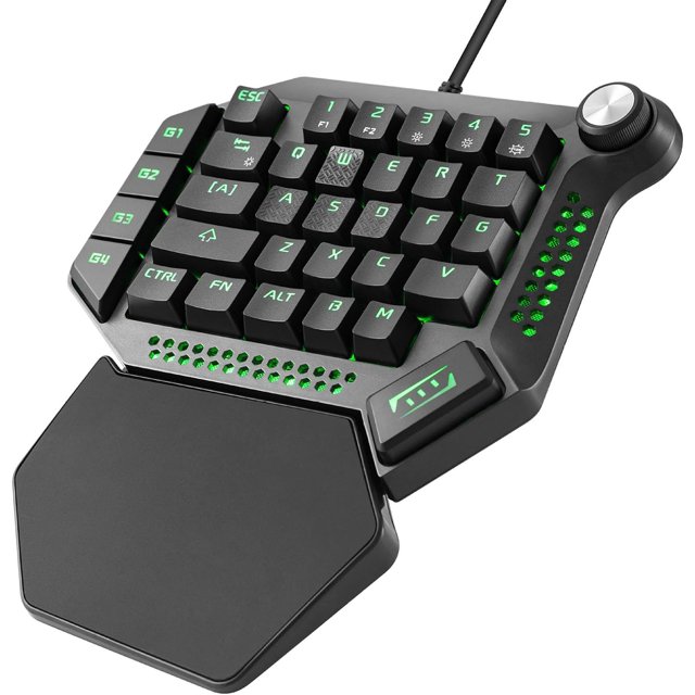 Veeki Clavier de Jeu d'Une Main, RGB Clavier Macro Rétroéclairé à une Main avec Repose-Poignet, 33 Touches Ergonomique Mini Clavier de Jeu avec Interrupteur Bleu pour PC Gamer PS5, Touches Multimédia de Soutien-051602