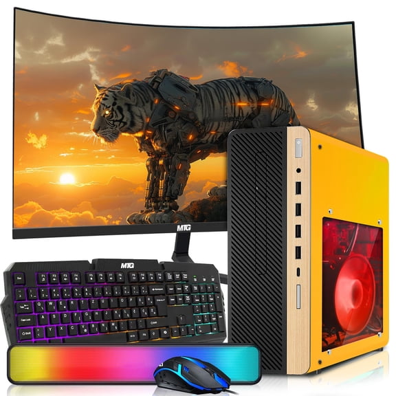 Restored HP Half Light Desktop Computer PC Lambo Intel i5, 16GB RAM, 1TB SSD, 32 Inch Curved Monitor, RGB KBM with AI Copilot, WiFi, RGB Soundbar, Webcam, Windows 11