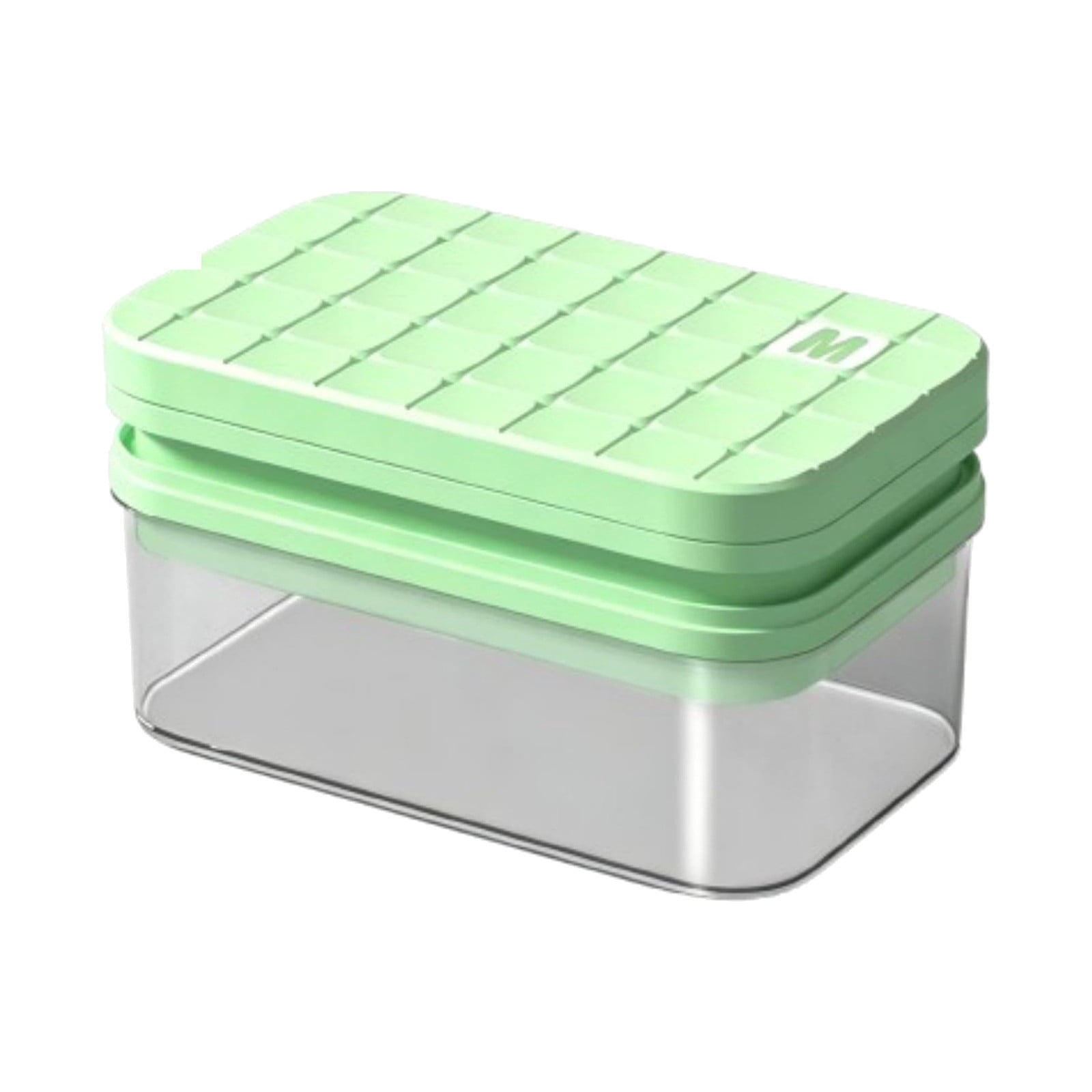 VMWMSSR 2-Layer Ice Cube Box With Lid, Silicone Press Release Ice Tray, Stackable & Leak-Proof Freezer Container(Green-23X14X12Cm)
