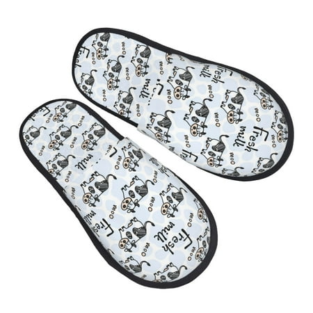 

Ocsxa Mens Womens Cozy Memory Foam Scuff Slippers Slip On Warm House Shoes Indoor/Outdoor Cow With Fresh Milk Designs-Medium