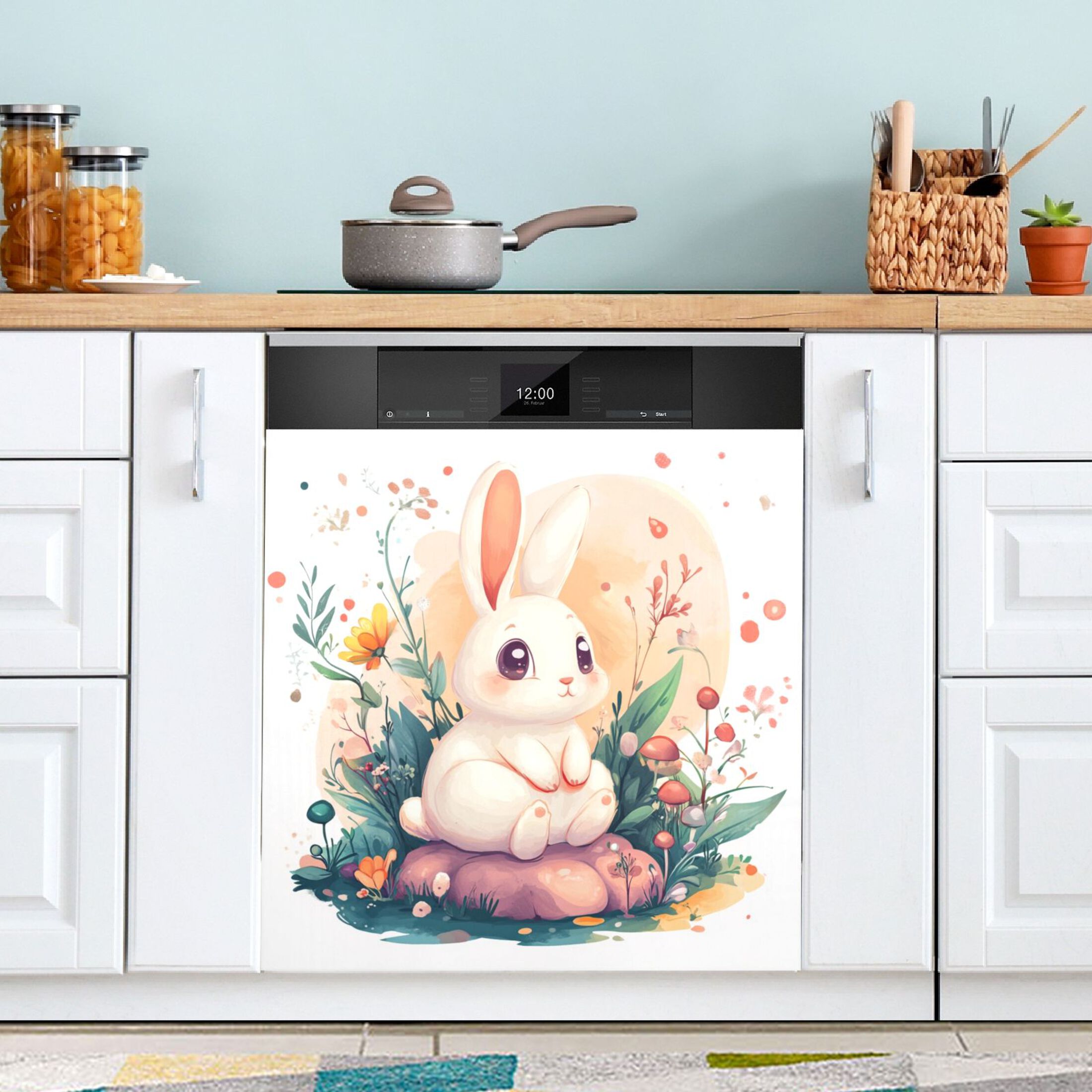 Dishwasher Magnetic Sticker 23x26 Inch Refrigerator Magnetic Sticker Washing Machine Magnetic Sticker Kitchen Panel Magnetic Sticker Home Decor Super Cute Cartoon Rabbit