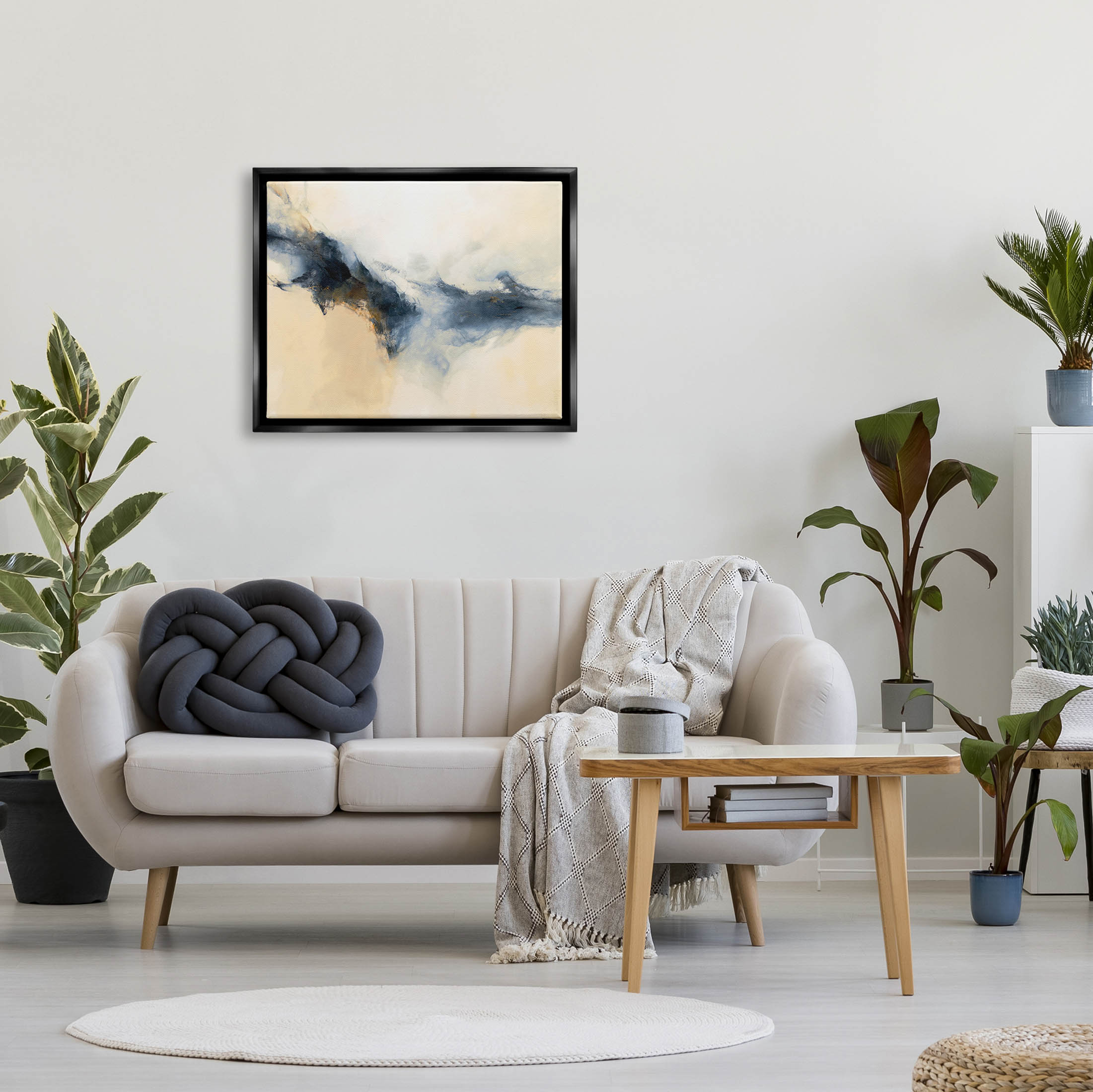 Stupell Industries Fluid Contemporary Shape Arrangement Graphic Art Jet Black Floating Framed Canvas Print Wall Art, Design by Dina D’Argo