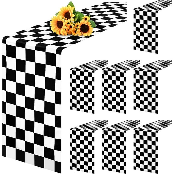 Wedding Pack Checkered Table Runner Polyester Classic Black and White Checkerboard Racing Road Theme Tablecloth 8 Pack Checkered Table Runner Polyester Classic Black and White Checkerboard Racing