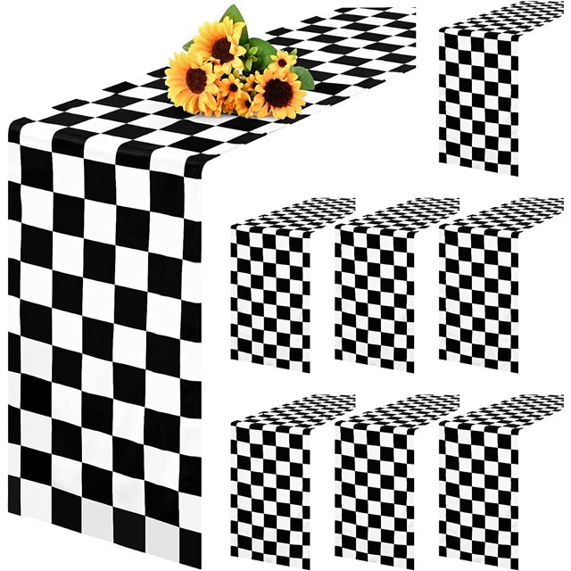 EcoNesxp 8-pack checkered table runner polyester classic black and white checkerboard racing road themed tablecloth pack checkered table runner polyester classic black and white checkerboard racing r