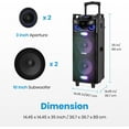 thumbnail image 2 of Moukey Singing Karaoke Machine 280W Double 10" Woofer Bluetooth PA System Speaker with DJ Lights, Rechargeable Battery, 2 VHF Microphones, Recording, MP3/USB/TF/FM Radio, 2 of 5