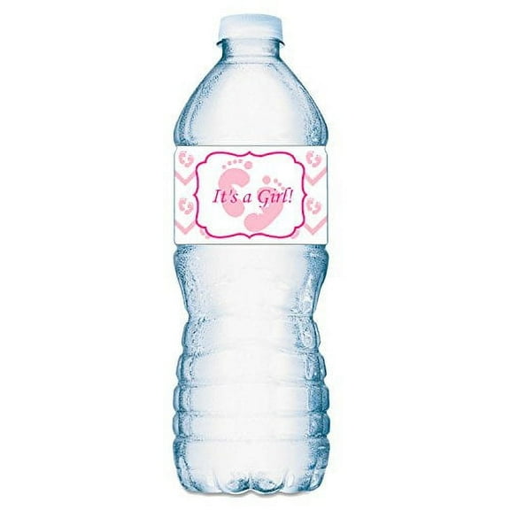20 Its a Girl Footprints Baby Shower Party Water Bottle Labels; Waterproof Water Bottle Wrappers; Its a Girl Water Bottle Stickers Labels Decorations (Its a Girl)