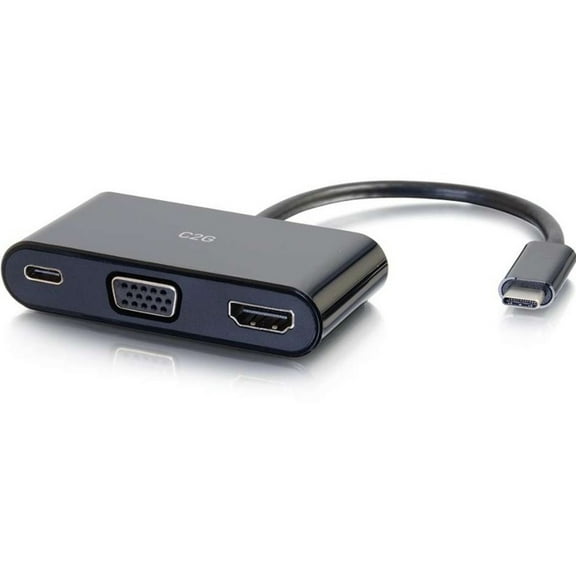 C2G 26884 USB C to HDMI & VGA Adapter Converter with Power Delivery - Black