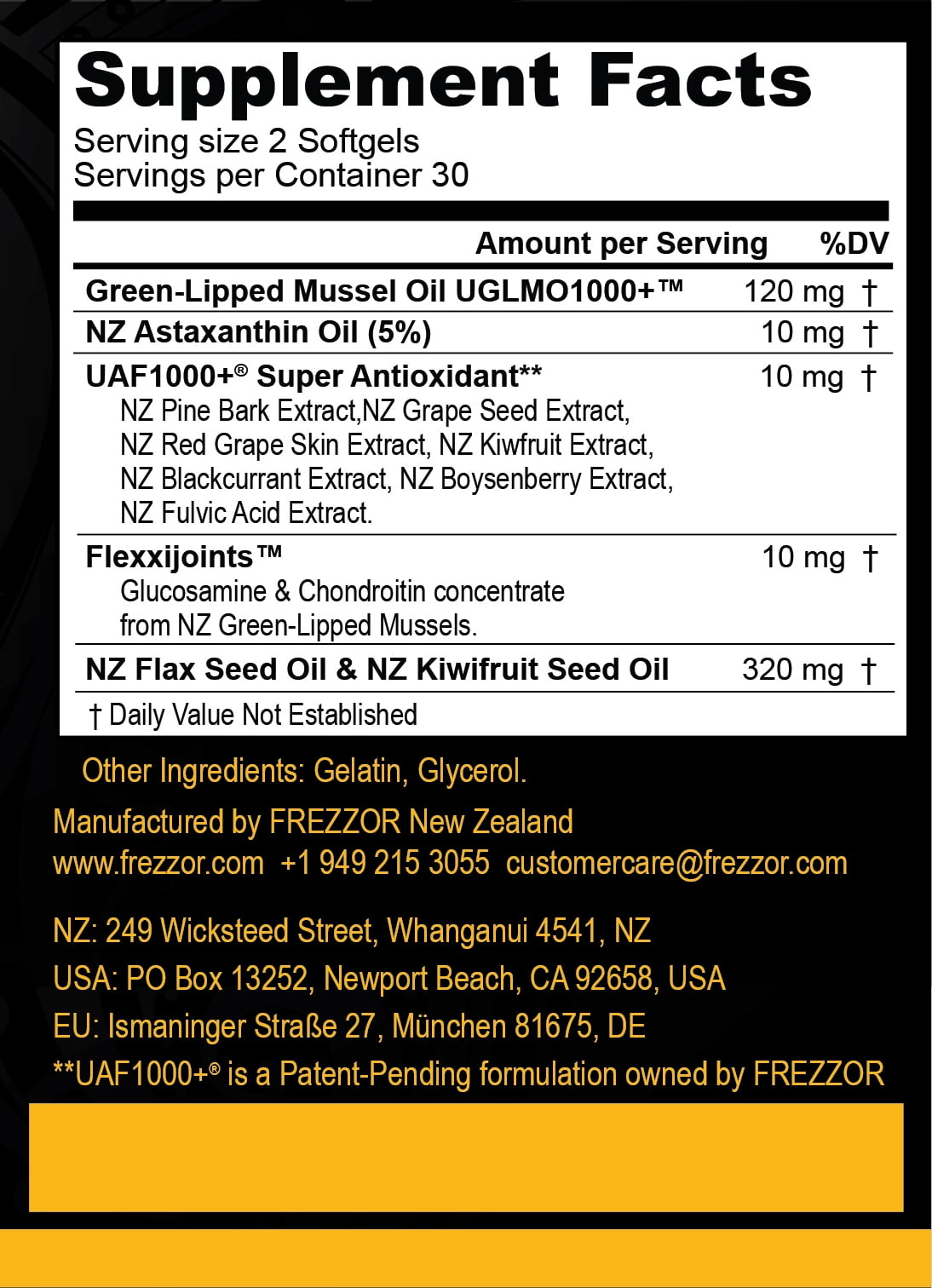 FREZZOR Omega-3 Black – Green-Lipped Mussel Oil, Joint & Heart Health, 300 Softgels, 5bottles