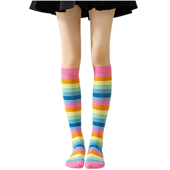 prucolt Womens Striped Stockings Knee High Socks Colorful Casual Boot Socks Outdoor Sport Athletic Long Tube Socks