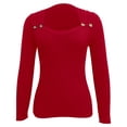 thumbnail image 2 of SGMVNU Women's Button Square Neck Ribbed Knit Sweaters Soft Lightweight Basic Sweater Long Sleeve Pullover Top 2025 Fall Tops Red L, 2 of 8