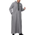 thumbnail image 1 of Men'S Muslim Middle Arab Casual Long Sleeve Loose Hood Men Shirts Grey S, 1 of 4